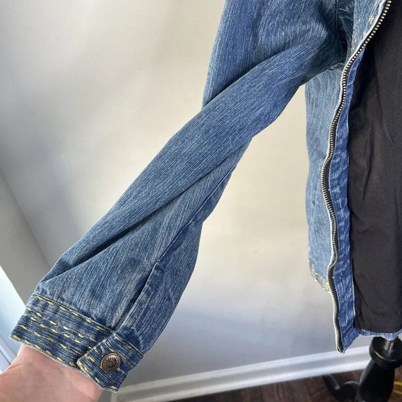 Chicos Denim Jacket Embroidered Gold Paisley Vintage Sz M 90s - Picture 8 of 10